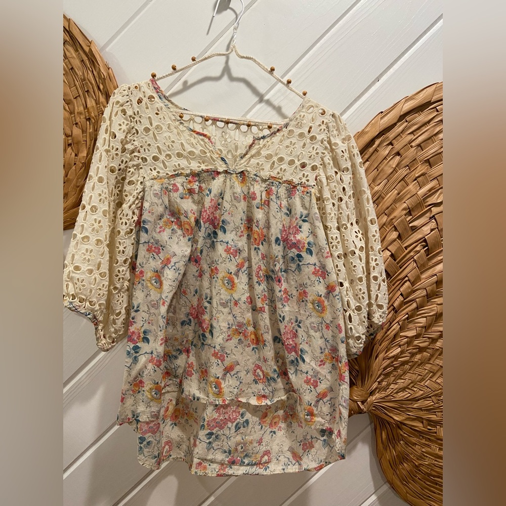 Anthropologie Lil Immense Eyelet Floral Blouse